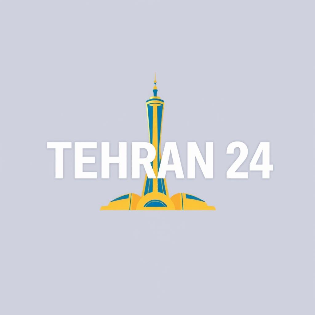 Create a logo for a media company called 'Tehran 24', prominently featuring the Milad Tower as a key element