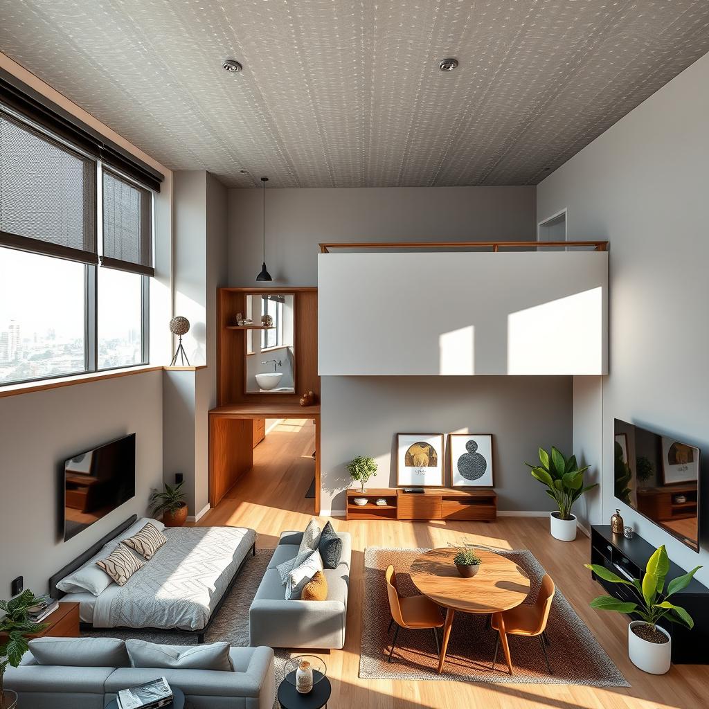 A sleek and modern apartment featuring an open loft design