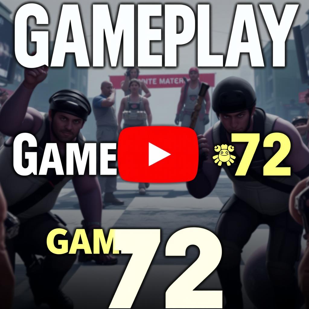 A striking YouTube thumbnail for a gameplay video titled 'Gameplay 72'