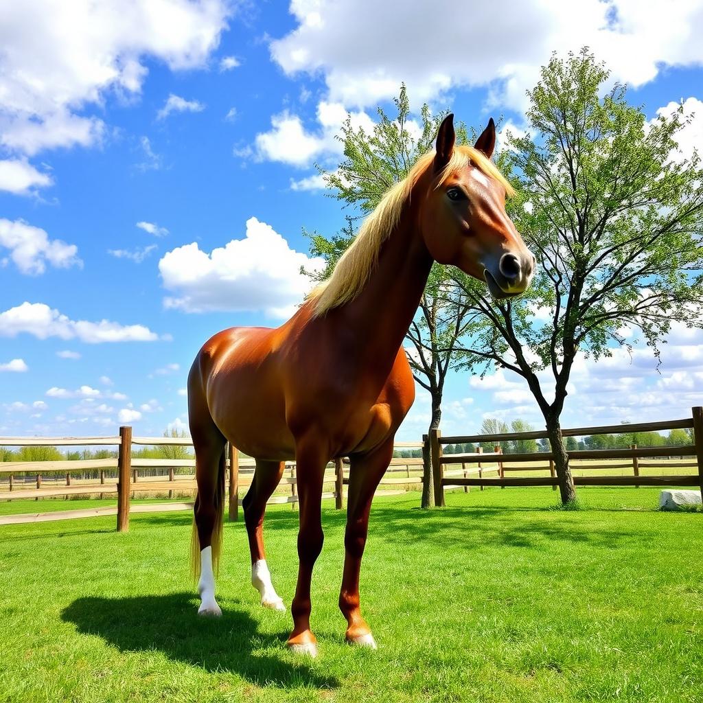 A majestic horse standing gracefully inside a well-kept paddock