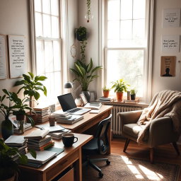 A serene and inspiring study environment filled with natural light