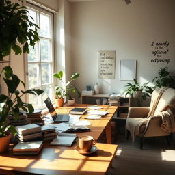 A serene and inspiring study environment filled with natural light