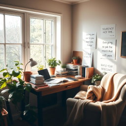 A serene and inspiring study environment filled with natural light