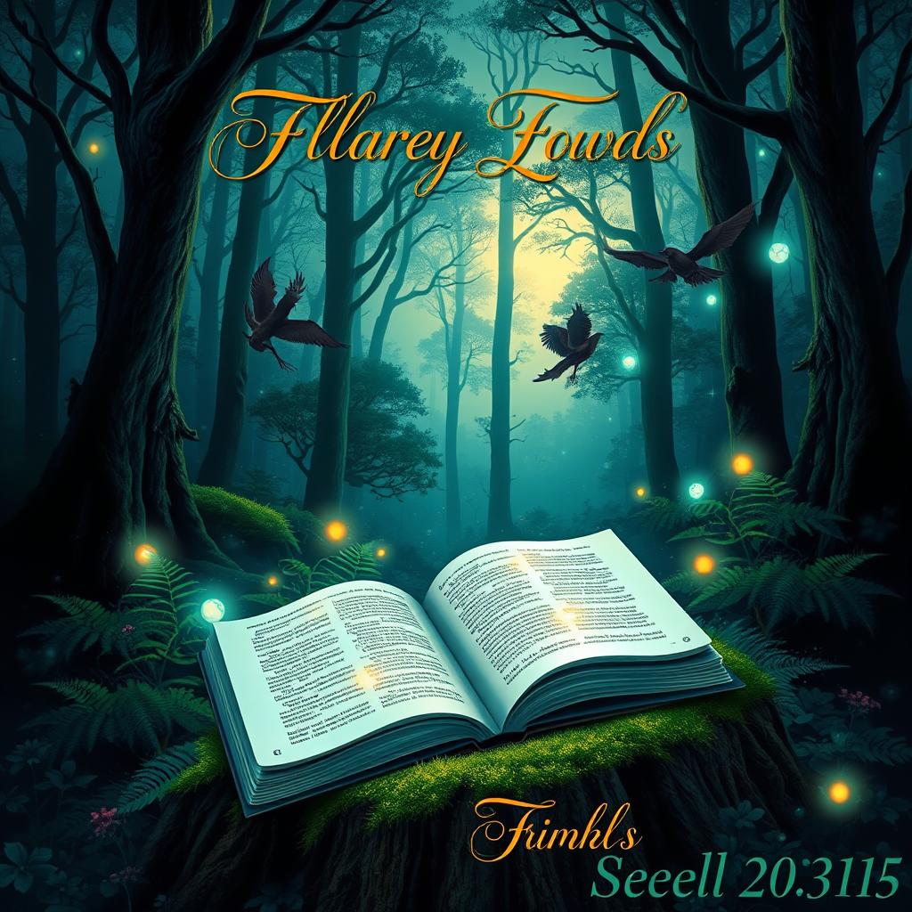A stunning and captivating book cover design featuring a mystical forest scene at twilight