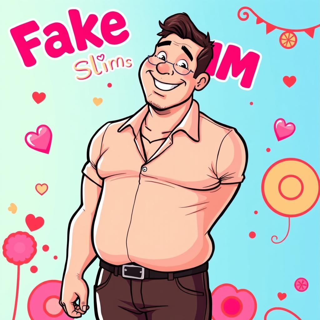 An illustrative portrait of a slim-looking man with a significant amount of body fat, embodying the concept of a 'fake slim' appearance