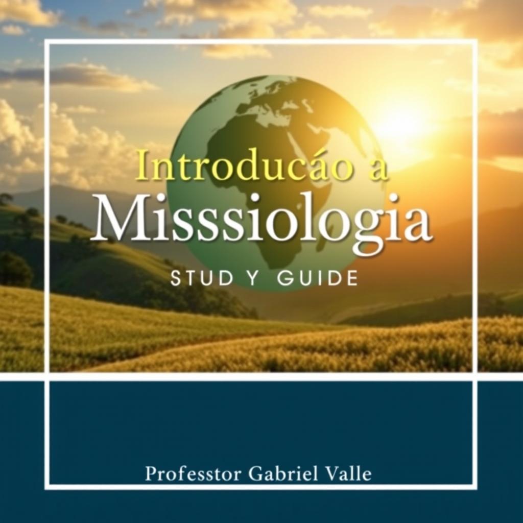 A professional and visually appealing cover design for a study guide titled 'Introdução à Missiologia', authored by Professor Gabriel Valle