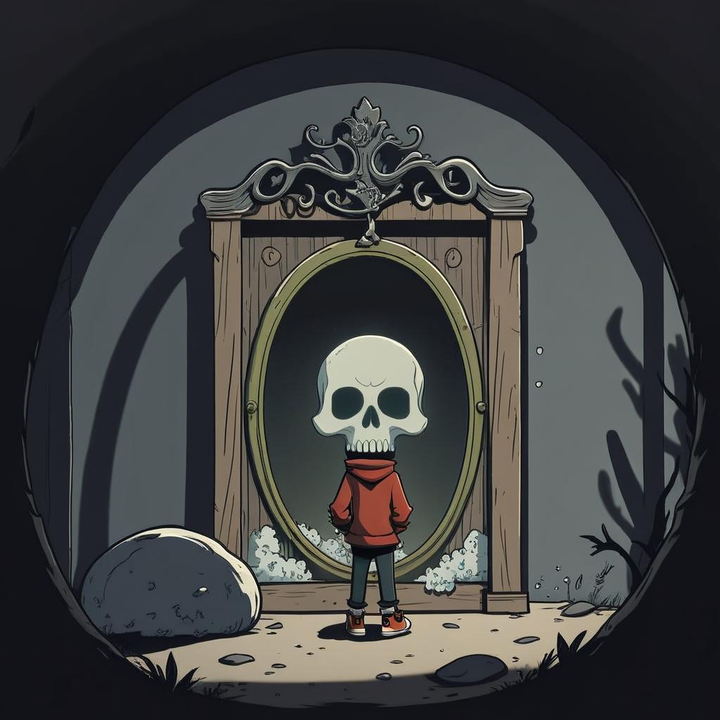 Eerie Encounter: Skull & Skeleton in Doorway