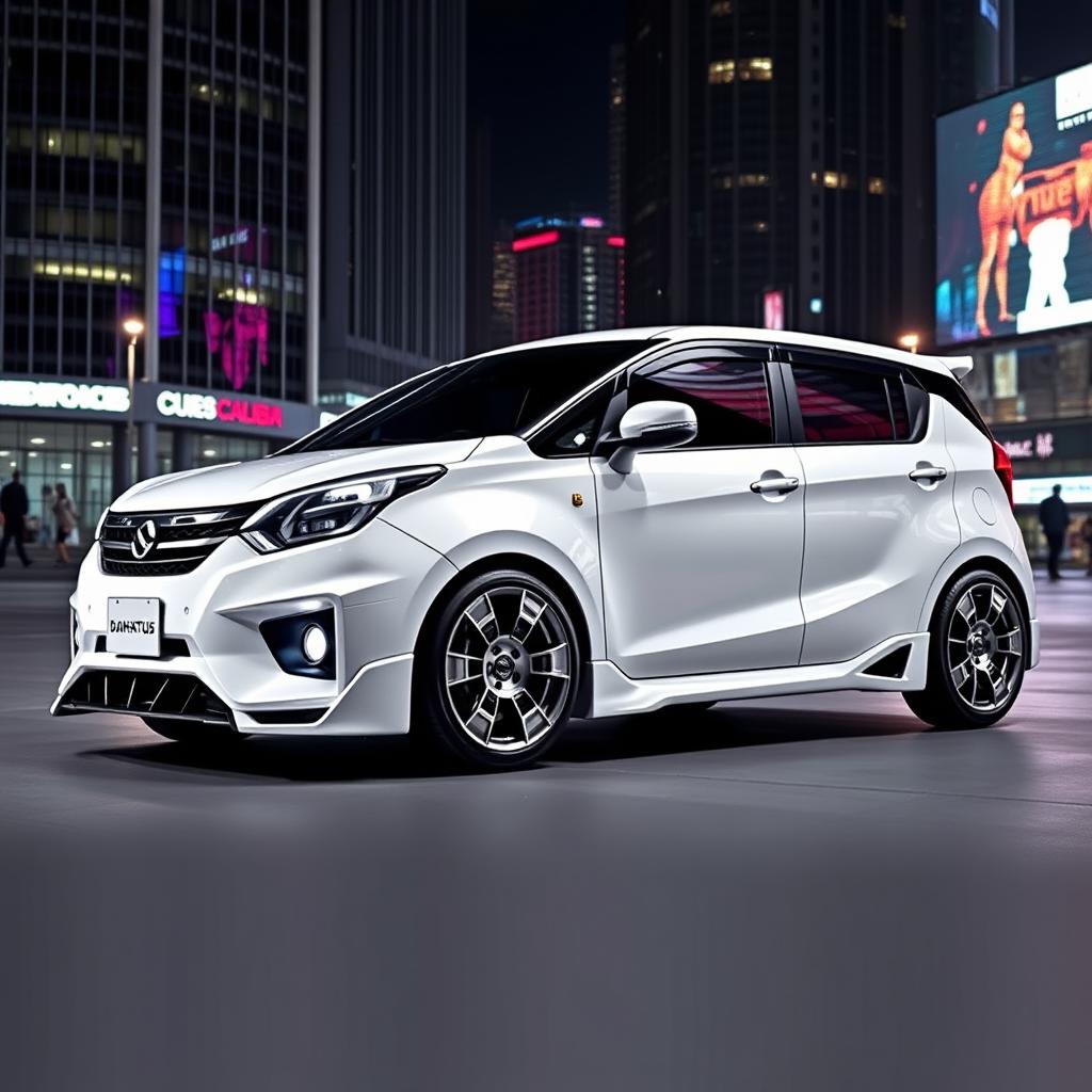 A stunning white 2013 Daihatsu Xenia modified with a sleek, futuristic robot-like body kit