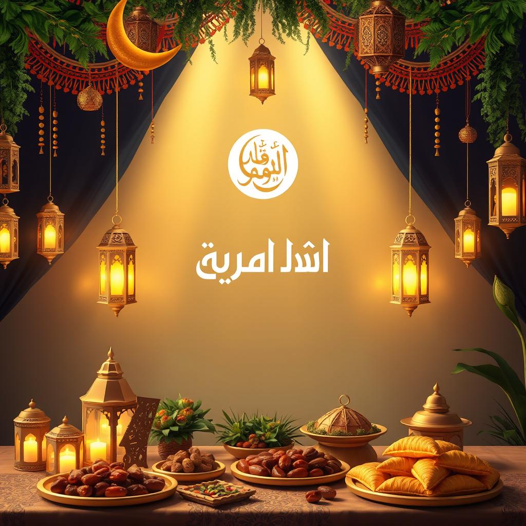 A festive scene celebrating Ramadan with traditional decorations and ambiance