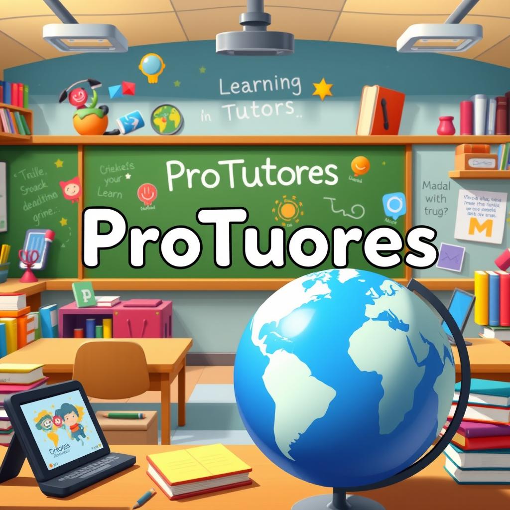 An animated educational cover photo featuring the name "ProTutores" in a playful, dynamic font
