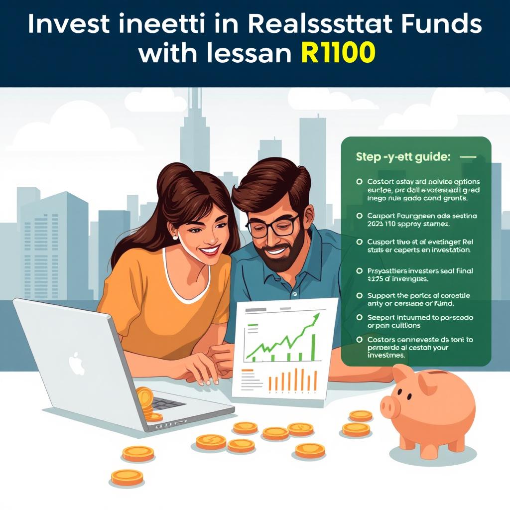 A visually engaging and informative illustration depicting the concept of investing in real estate funds with less than R$100