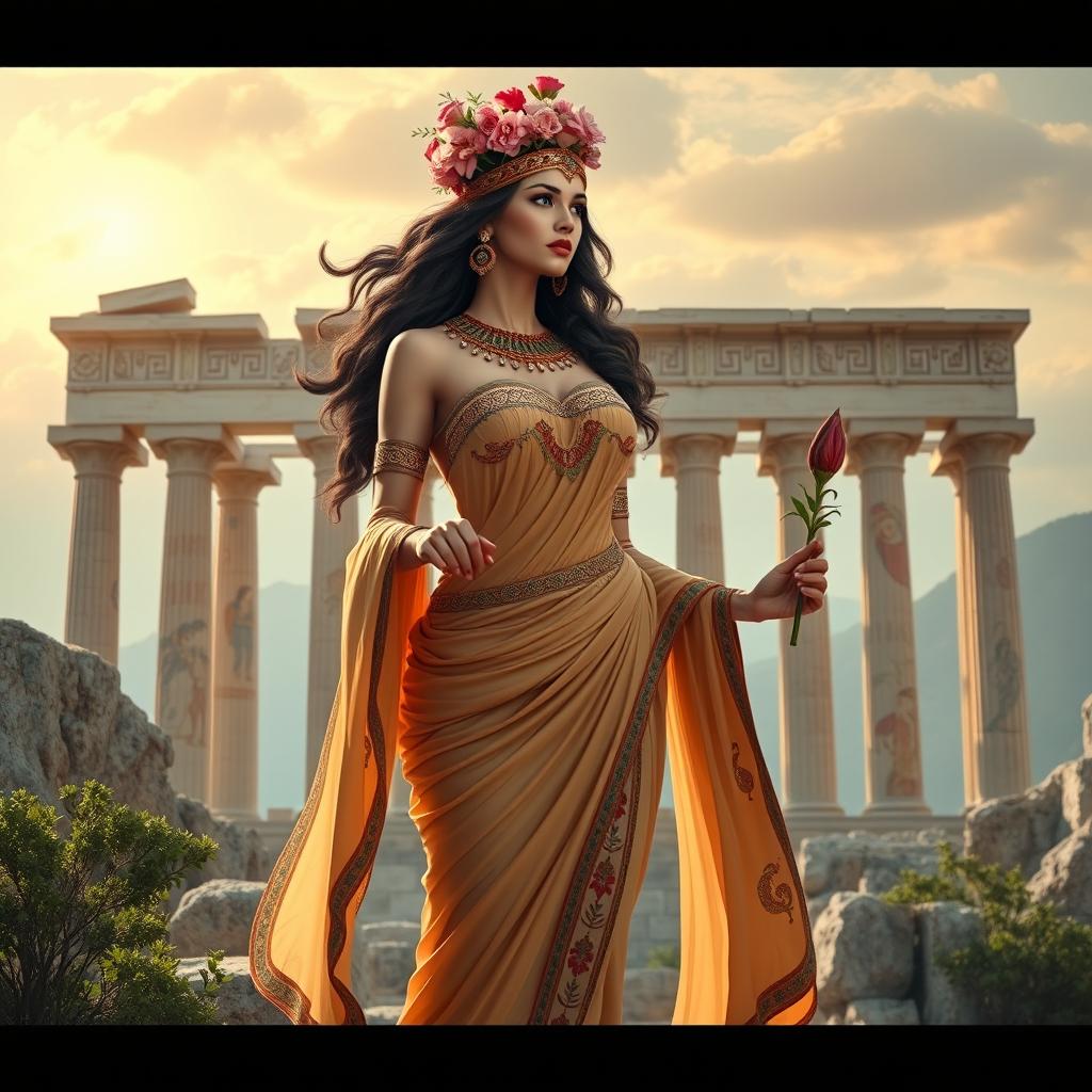 A stunning artistic representation of the Minoan Goddess, inspired by the ancient art of Knossos