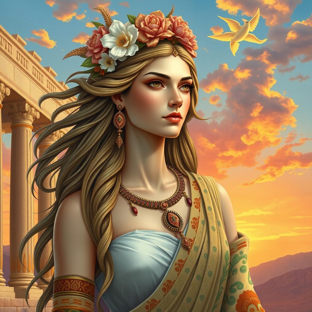 An exquisite artistic portrayal of a Minoan goddess, representing beauty and fertility