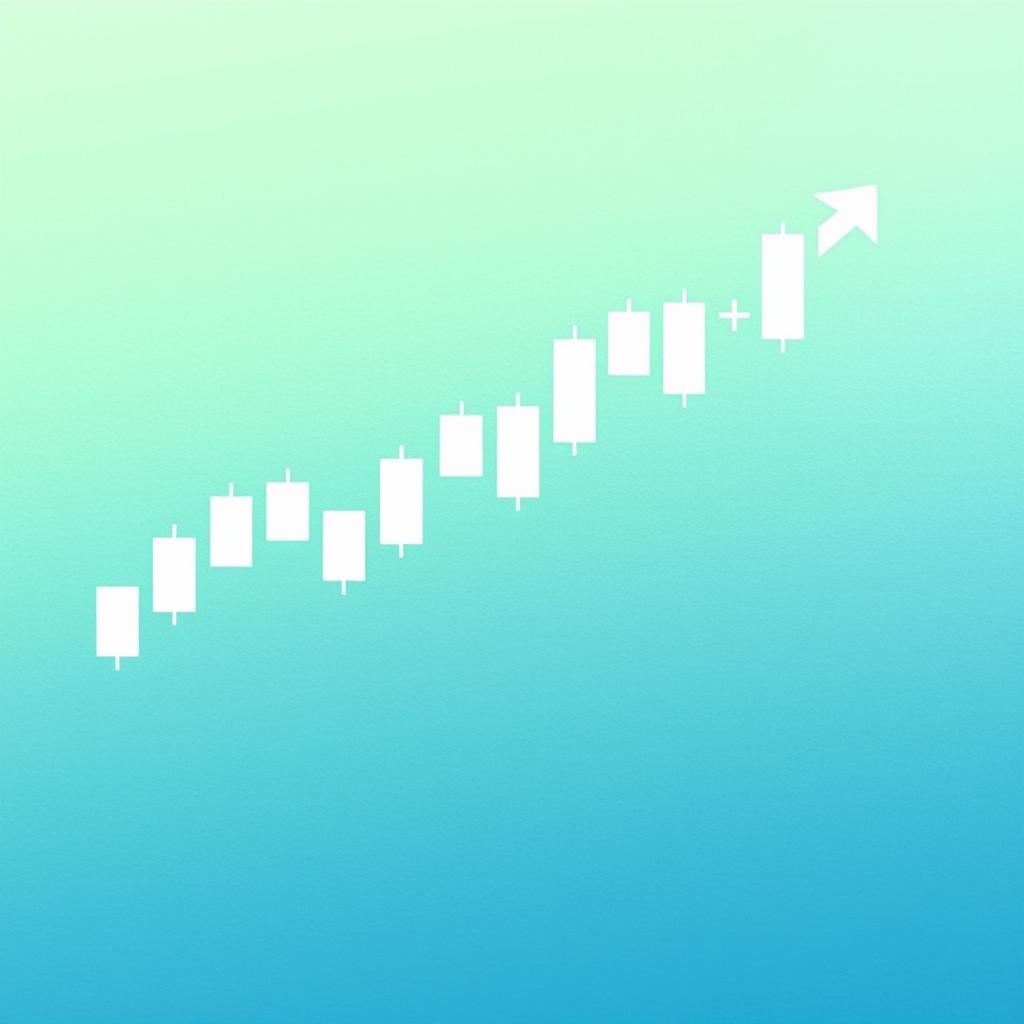 An artistic representation of a financial candlestick chart showcasing the 'Three White Soldiers' pattern