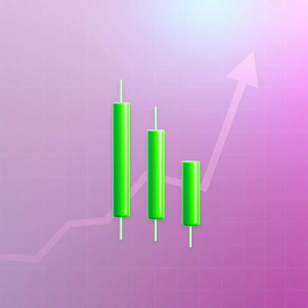A highly detailed and visually engaging representation of the 'Three White Soldiers' candlestick pattern in a stock market context