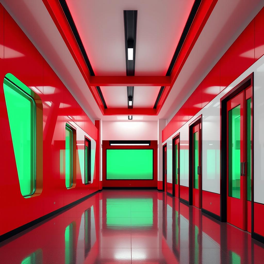 A modern, stylized architectural interior of a public restaurant structure