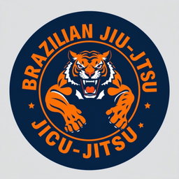 A round logo design for a Brazilian Jiu-Jitsu team that features a strong, fierce animal at its center, symbolizing power and agility