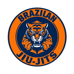 A round logo design for a Brazilian Jiu-Jitsu team that features a strong, fierce animal at its center, symbolizing power and agility