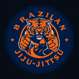A round logo design for a Brazilian Jiu-Jitsu team that features a strong, fierce animal at its center, symbolizing power and agility