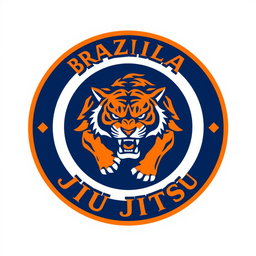 A round logo design for a Brazilian Jiu-Jitsu team that features a strong, fierce animal at its center, symbolizing power and agility