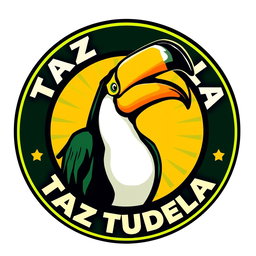 A vibrant round logo design for a Brazilian Jiu-Jitsu team featuring a powerful-looking toucan at its center