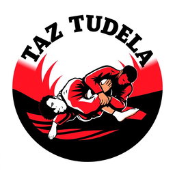 A round logo design for a Brazilian Jiu-Jitsu team featuring a prominent depiction of a 'mataleón' (lion killer choke) move, symbolizing skill and technique in the sport