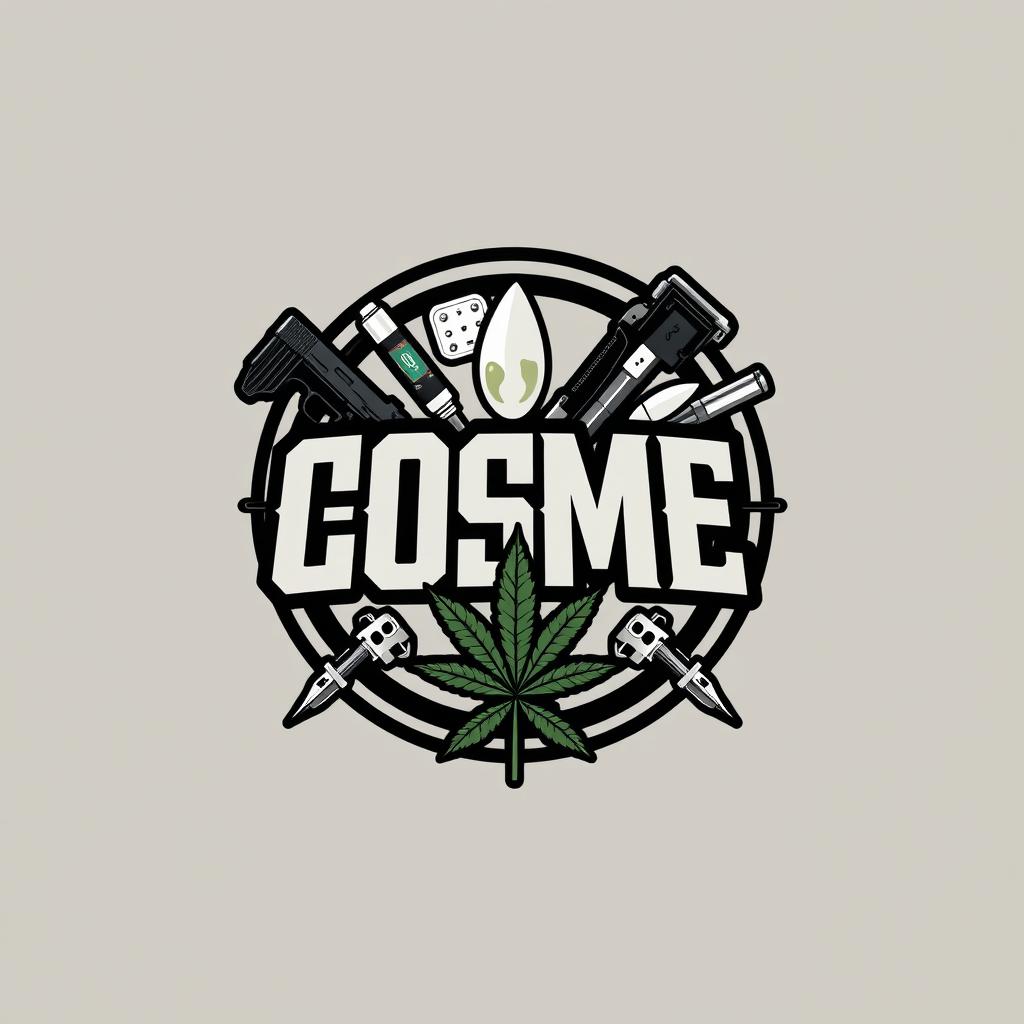 A bold and aggressive design featuring the letters 'COSME' prominently displayed inside a circle