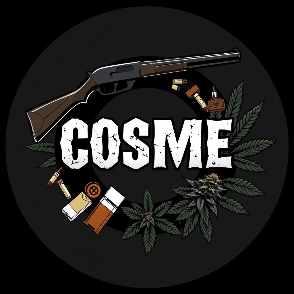A realistic and aggressive design featuring the letters 'COSME' prominently displayed inside a circle