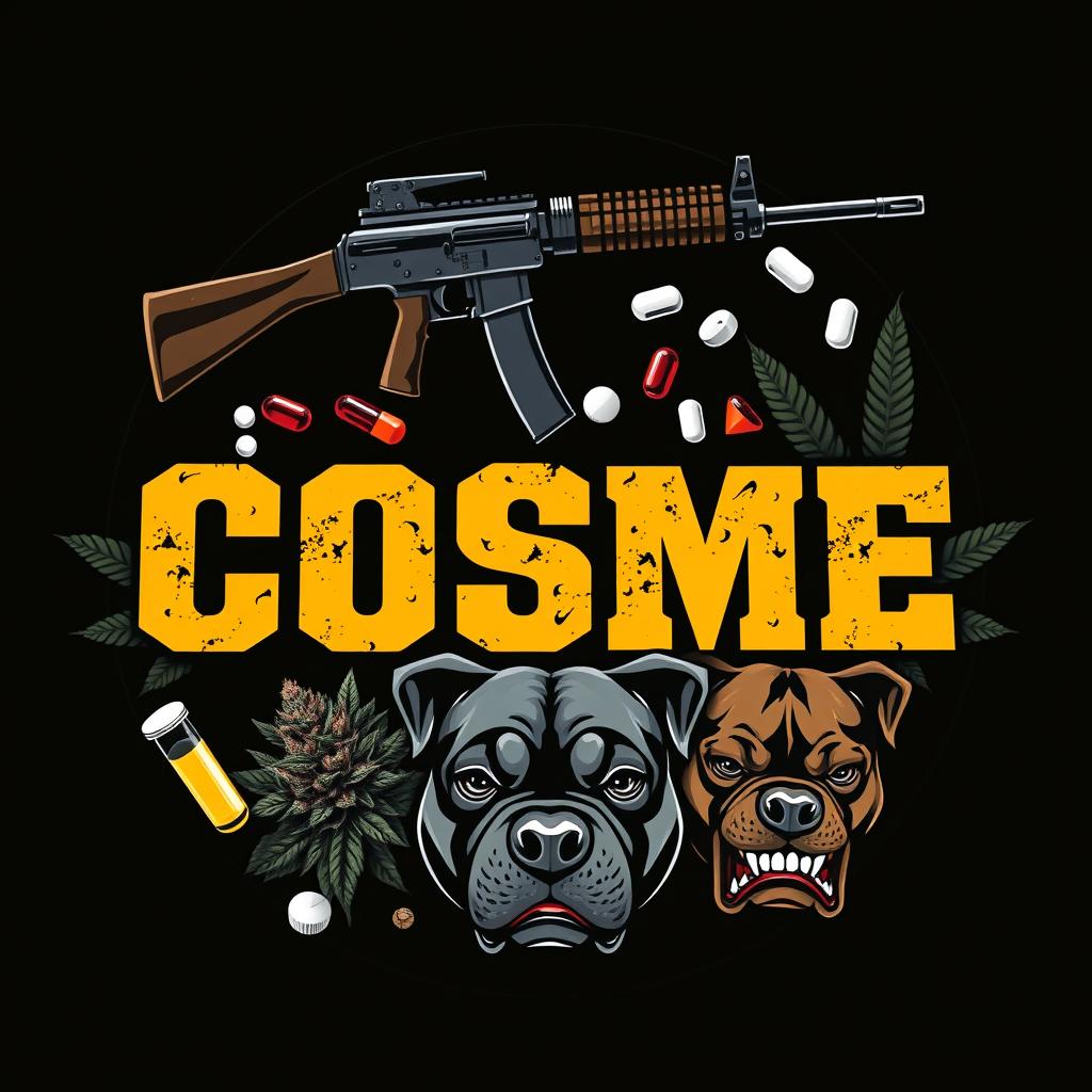 A striking and aggressive design featuring the letters 'COSME' prominently displayed within a circle