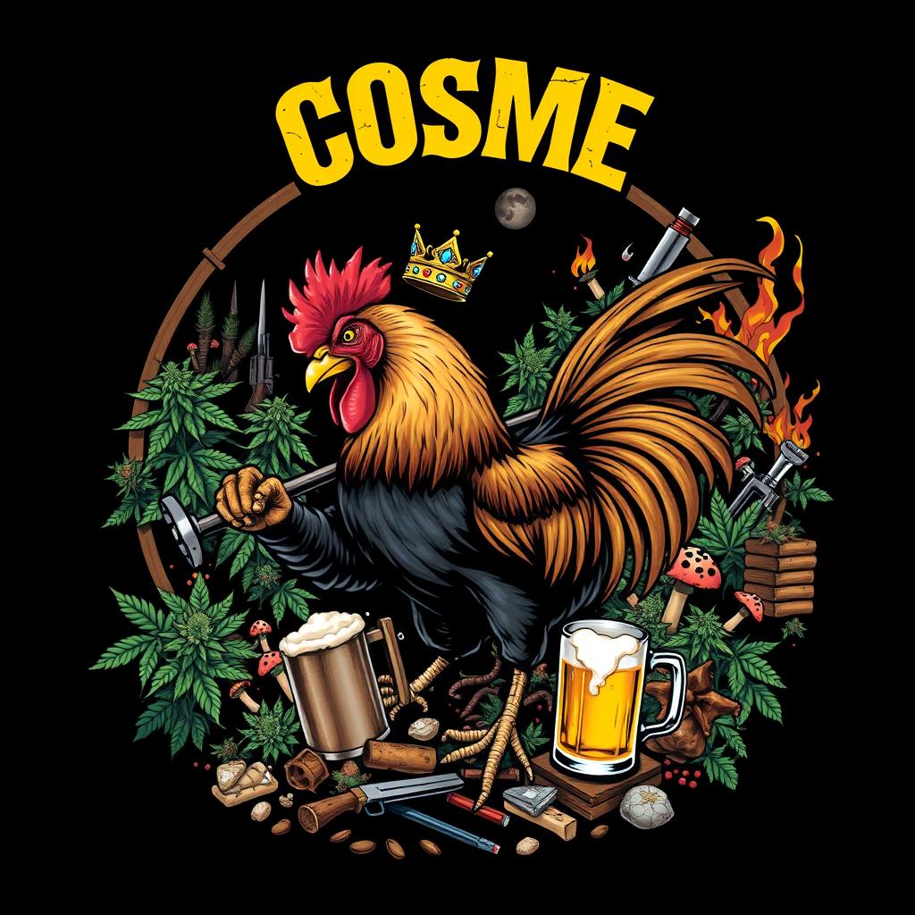 An aggressive and striking design featuring the letters 'COSME' prominently displayed at the top within a circle