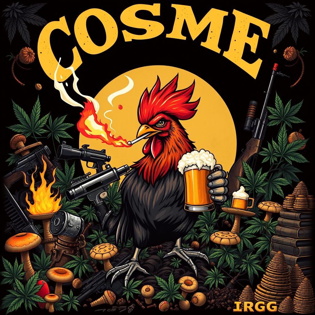 An aggressive and eye-catching design featuring the letters 'COSME' prominently displayed at the top within a circle