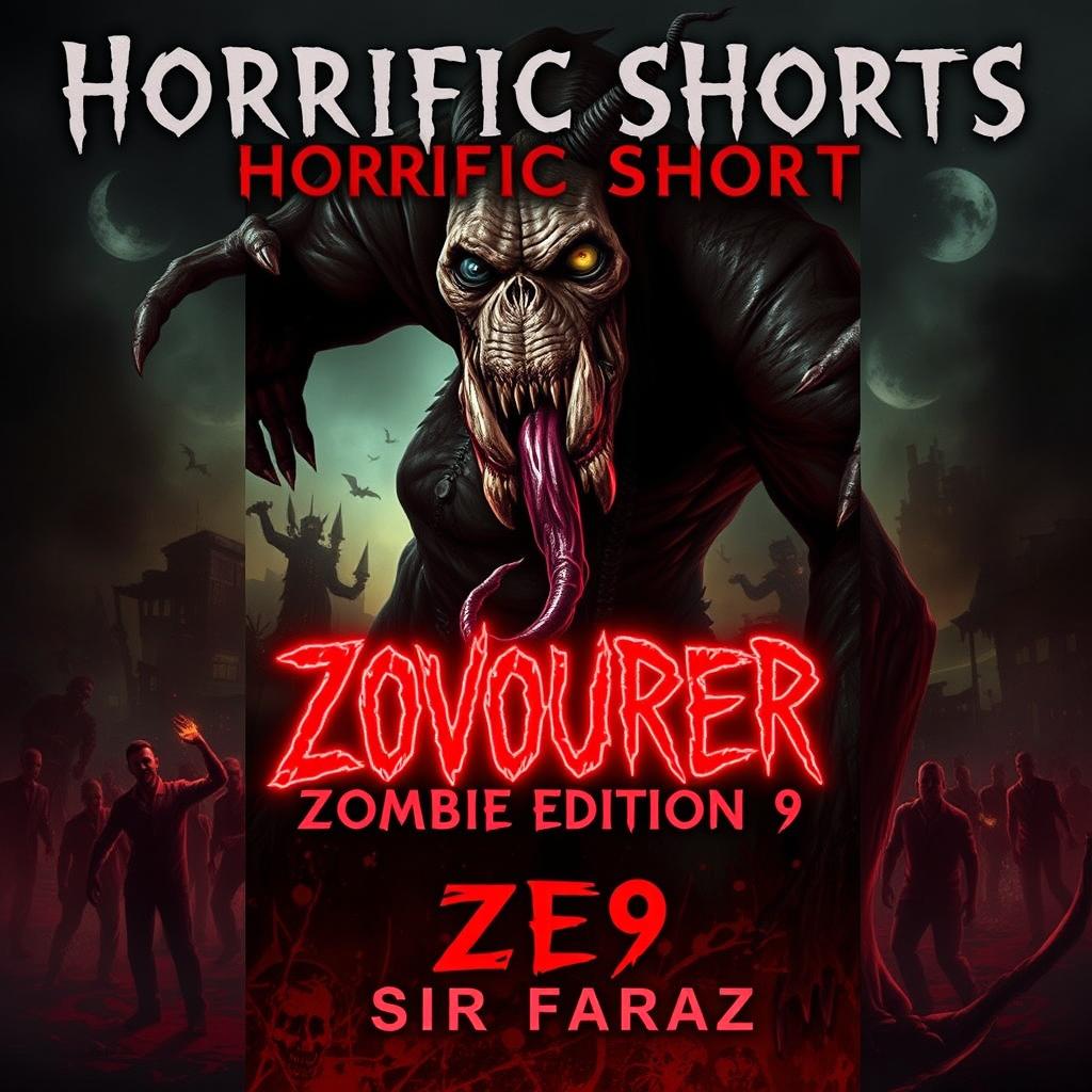 The cover of *Horrific Shorts: Zombie Edition 9 (HS: ZE9)* by **Sir Faraz**, featuring a dark, intense, and terrifying atmosphere