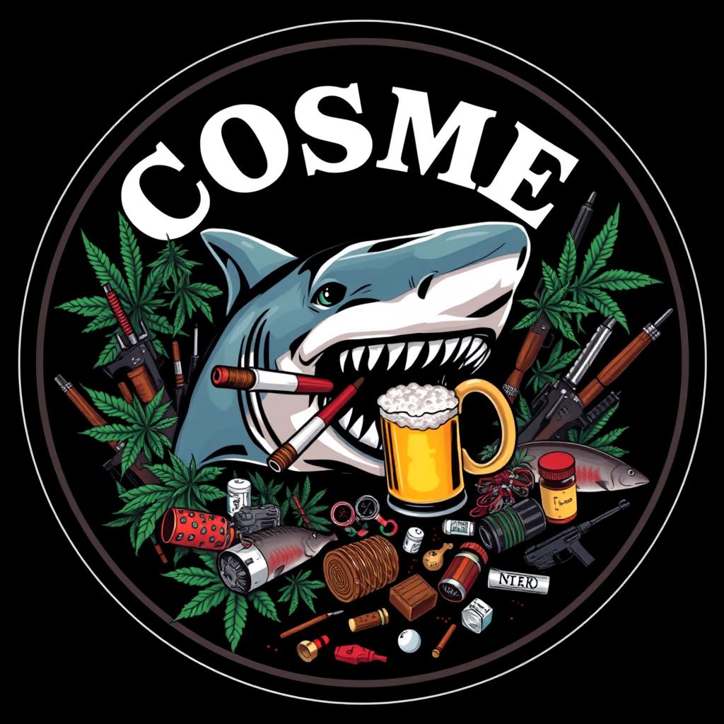 A bold and aggressive design within a complete circle featuring the letters 'COSME' prominently displayed at the top