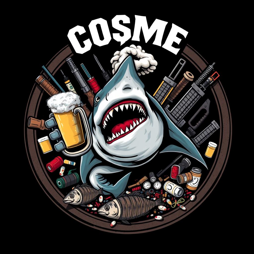 A bold and aggressive design within a complete circle featuring the letters 'COSME' prominently displayed at the top