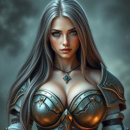 A real-life photo of a busty, delicate European cleric healer, embodying a kind and caring demeanor
