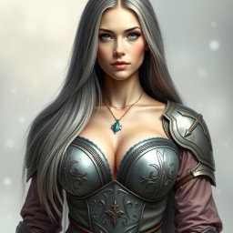 A real-life photo of a busty, delicate European cleric healer, embodying a kind and caring demeanor