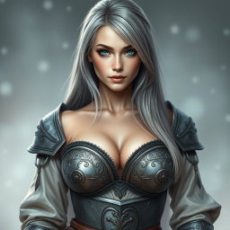 A real-life photo of a busty, delicate European cleric healer, embodying a kind and caring demeanor