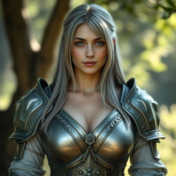 A real-life photo of a delicate European female cleric healer, who is busty and kind-hearted