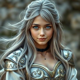 A real-life photograph of a shy and delicate European cleric healer girl