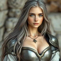 A real-life photograph of a shy and delicate European cleric healer girl