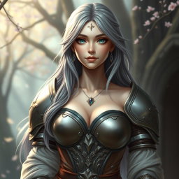 A delicate European cleric healer, embodying kindness and care, with a slim figure