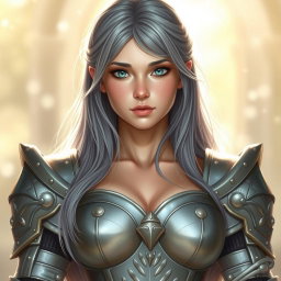 A shy, delicate European cleric healer depicted as a slim and caring young woman