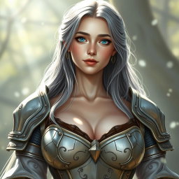 A shy, delicate European cleric healer depicted as a slim and caring young woman