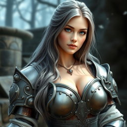 A real-life photo of a busty, shy, and delicate European cleric healer