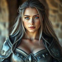 A real-life photo of a busty, shy, delicate cleric healer, embodying kindness and care, around 20 years old