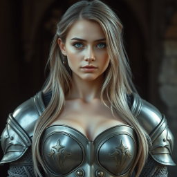 A stunning 20-year-old Ukrainian girl with long, flowing ash grey hair and bright turquoise shining eyes