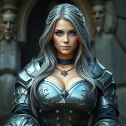 A busty and innocent-looking Ukrainian cleric girl with large breasts, she possesses very bright, shining turquoise eyes and a kind, caring oval face