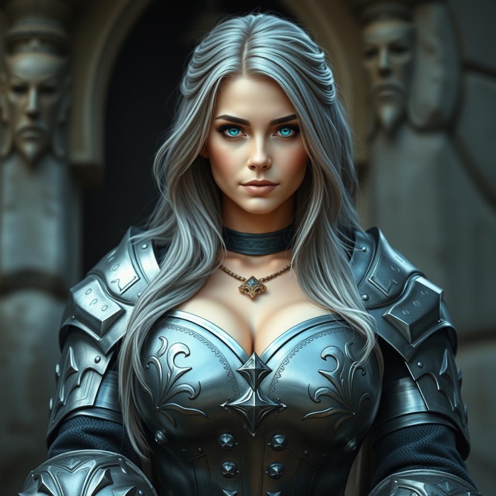 A busty and innocent-looking Ukrainian cleric girl with large breasts, she possesses very bright, shining turquoise eyes and a kind, caring oval face