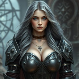 A busty and innocent-looking Ukrainian cleric girl with large breasts, she possesses very bright, shining turquoise eyes and a kind, caring oval face