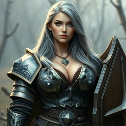 A busty, cute, and beautiful Ukrainian cleric girl with huge breasts, featuring very bright shining turquoise eyes and a kind, caring oval face